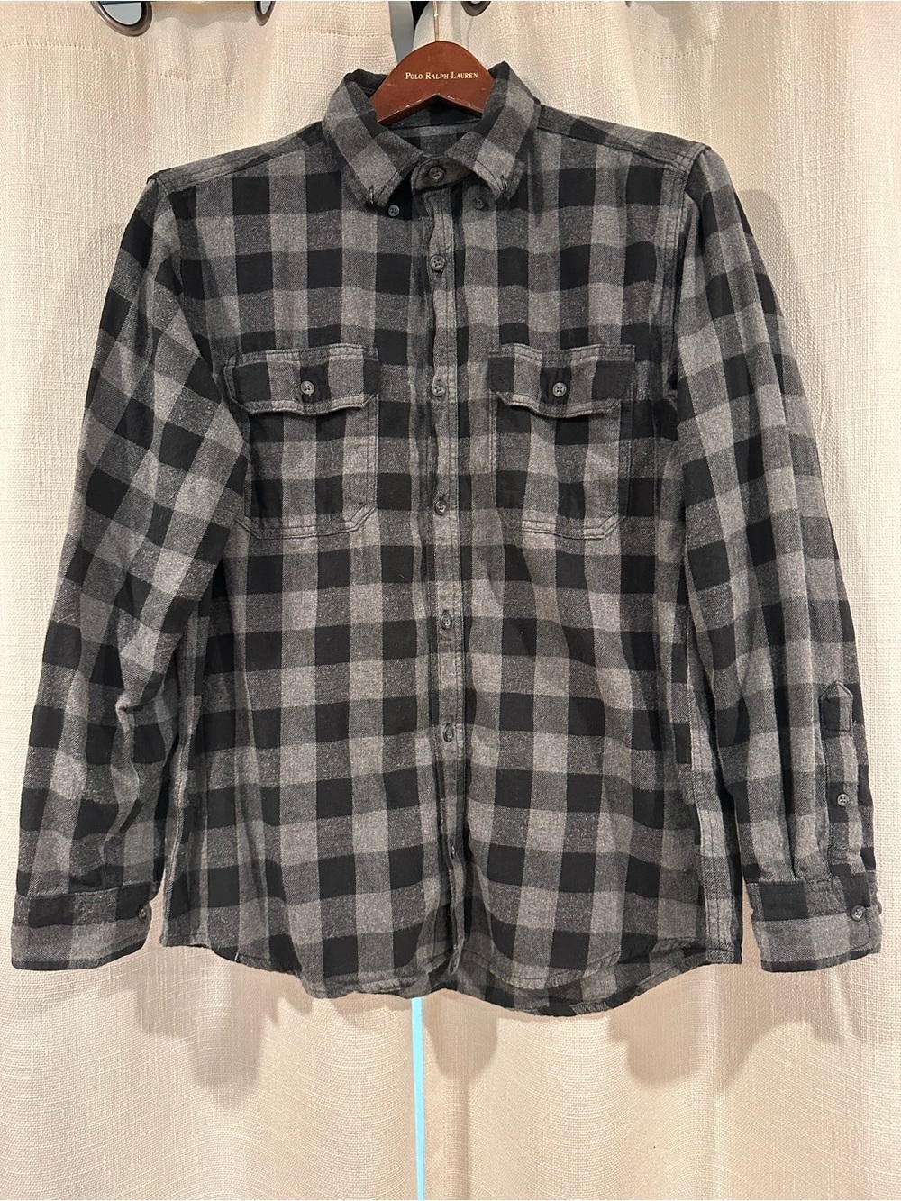 Faded Glory Black and Gray Plaid Button-Down Shirt